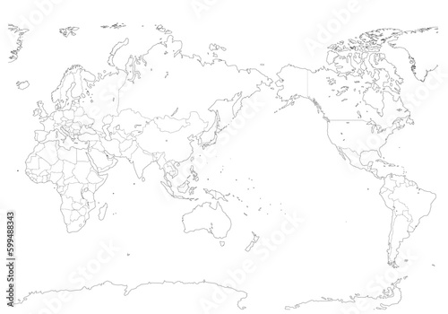 世界地図（白地図）境界線あり