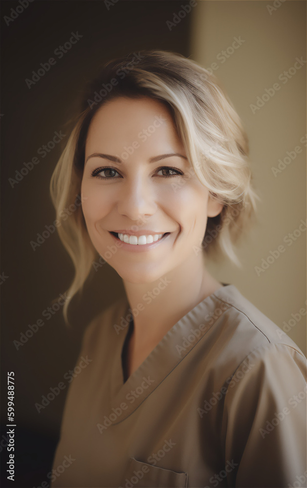 smiling blonde woman with white teeth made by Generative AI smiling blonde woman with white teeth made by Generative AI