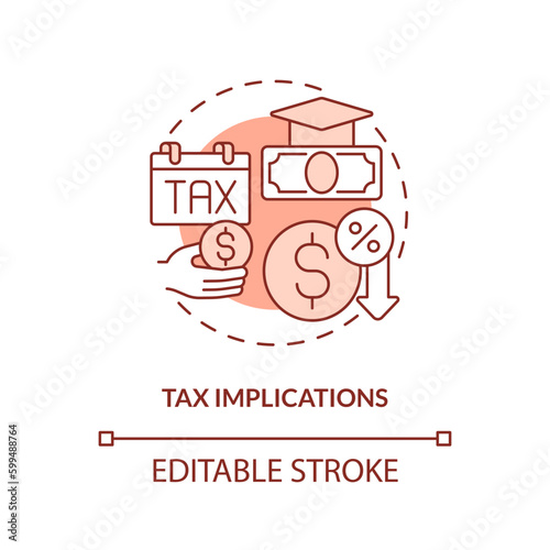 Tax implication red concept icon. Graduate college. Tuition reimbursement. Funding education. Taxable income abstract idea thin line illustration. Isolated outline drawing. Editable stroke