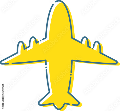 青い破線と黄色のシンプルな飛行機のイラスト