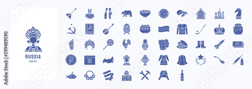 A collection sheet of solid icons for Russia, including icons like Pancakes, Hokey and more