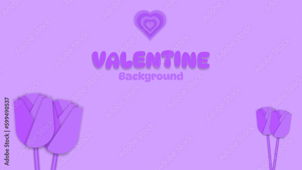 valentine pueple background with rose and heart in paper cut style