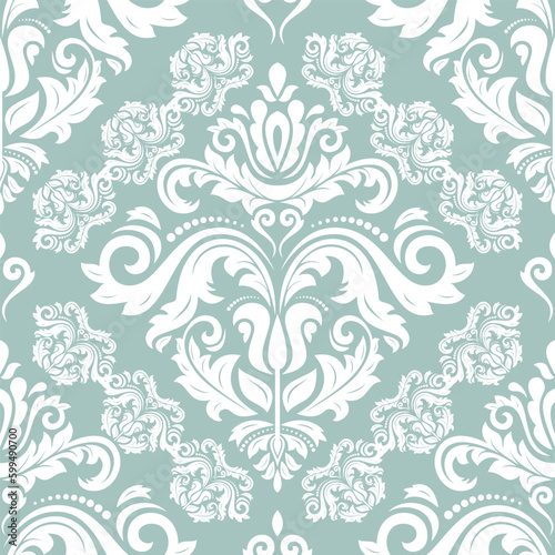 Classic seamless vector pattern. Damask orient light blue and white ornament. Classic vintage background. Orient pattern for fabric, wallpapers and packaging