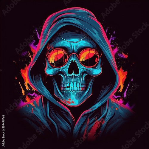 Gothic Skull Vibrant Vision Skull and Reaper in Hood streetwear style Illustration AI generated 