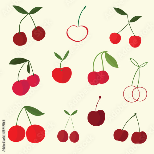 cherry fruit food red fresh sweet tasty vector illustration art