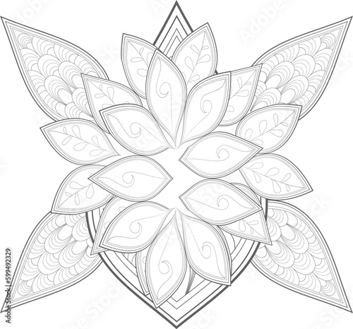 Zentangle flowers in black and white for coloring book. Hand Drawn Flowers for Adult Anti Stress of coloring page in Monochrome  Isolated in white background