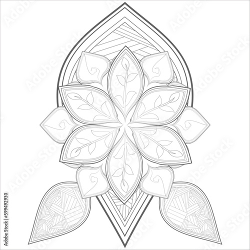 Zentangle flowers in black and white for coloring book. Hand Drawn Flowers for Adult Anti Stress of coloring page in Monochrome Isolated in white background