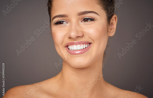 Healthy skin is a beautiful thing. Studio shot of a beautiful young woman with flawless skin posing against a gray background.