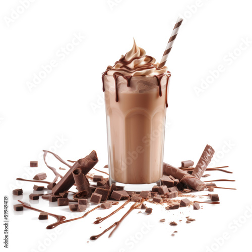 Chocolate milkshake with chocolate pieces and chocolate sauce. Generative AI