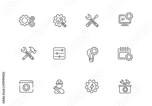Set of setting and set up icons in thin line style isolated on white background