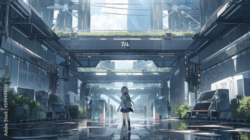 Anime style railway station,created with Generative AI tecnology.