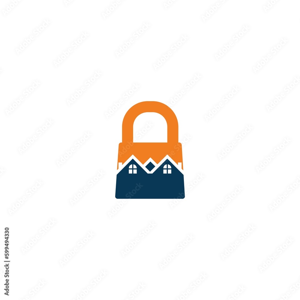 Home security logo design template. House padlock icon isolated on white background Home security logo design template. House padlock icon isolated on white background