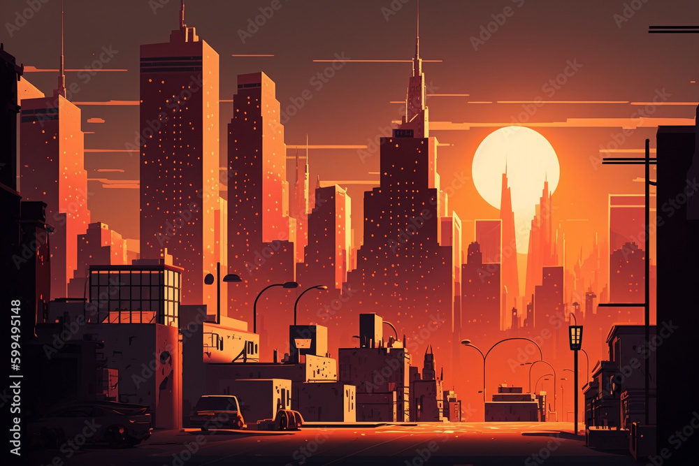 Illustration Urban Landscapes in Cartoon Style