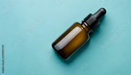 Pastel Blue Background: Showcasing Different Essential Oil Bottles for Skincare and Spa