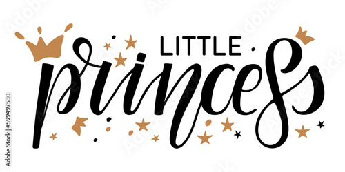 Little Princess text isolated on white background. Hand drawn sketched Text. Typography poster for birthday party, card, banner, T-shirt design for girl. Kids lettering background. Little Princess.