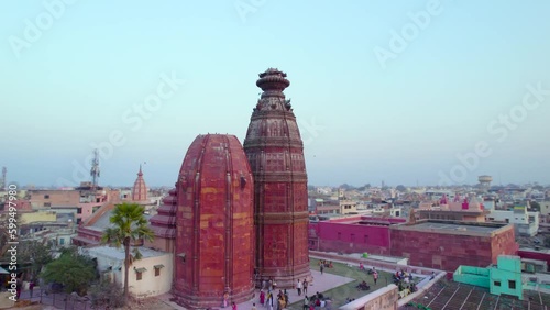 Aerial view of Shri Radha Madan Mohan Ji Temple located in Vrindavan, Uttar Pradesh, India photo