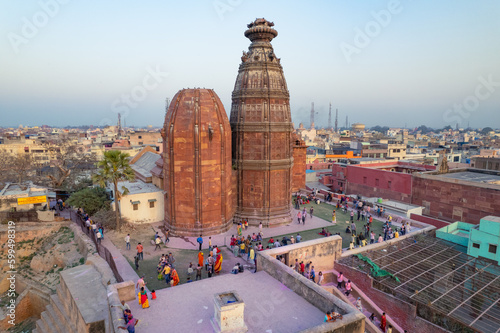 Aerial view of Shri Radha Madan Mohan Ji Temple located in Vrindavan, Uttar Pradesh, India photo