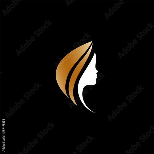 Beauty salon and hair salon vector logo template. Woman face silhouette.