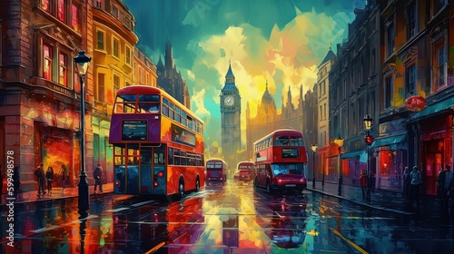 illustration of beautiful urban London street perspective, Generattive Ai