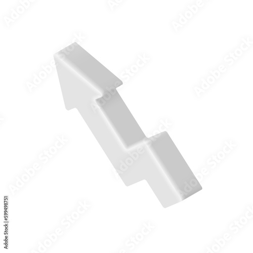 3D isometric up growth arrow icon. Vector tending upward arrow isolated on white background. 3D render marketing design element, Business, financial data infographics for app, web, advert.