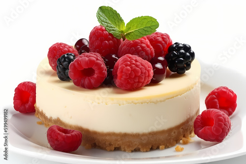 cheesecake with berries and mint  generative AI