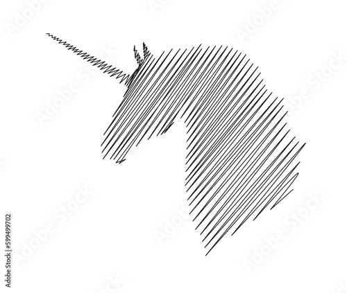 Continuous one line drawing of unicorn . Unicorn head scribble - single line art vector illustration. Editable stroke.