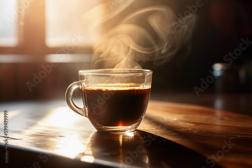 A steaming cup of freshly brewed coffee. generative AI