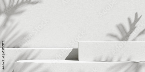 Product display podium with shadow nature leaves on white wall background. 3D rendering  © nawapon