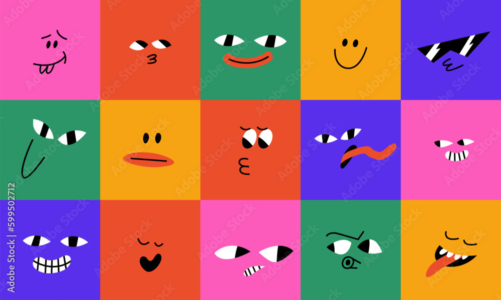 Vector illustration set cartoon faces with different emotions