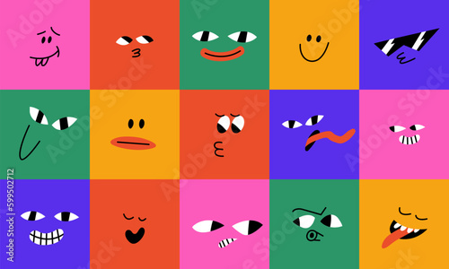 Vector illustration set cartoon faces with different emotions