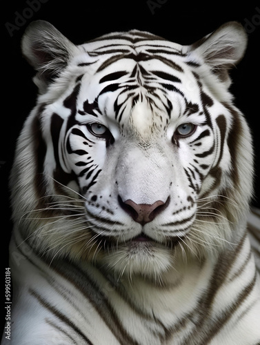 Close-up view of a white tiger's head. Generative AI