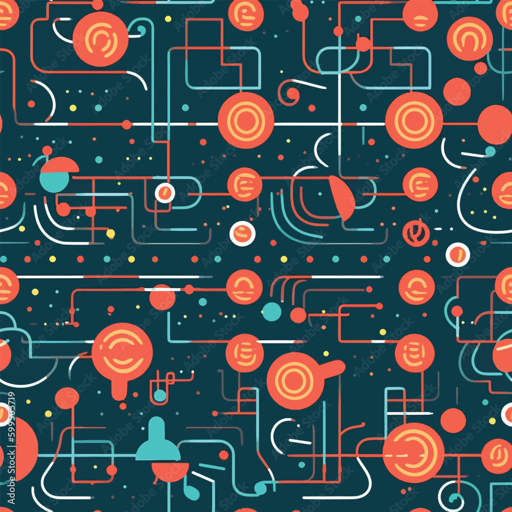 Orbiting Geometry: A Seamless Pattern of Linear Patterns and Shapes