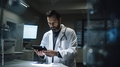A doctor intently reviewing a patient's electronic health records. Generative AI