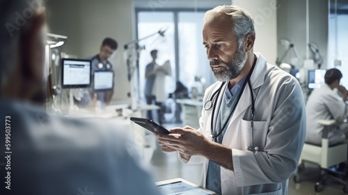 A doctor intently reviewing a patient's electronic health records. Generative AI