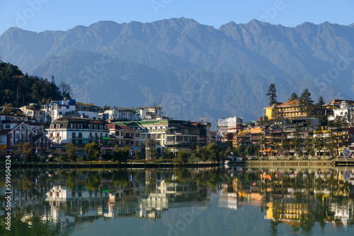 Sapa lake and town in Sapa, Vietnam