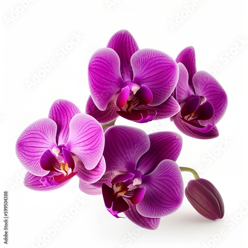 Bouquet of purple orchid flower plant isolated on white background. Flat lay, top view. macro