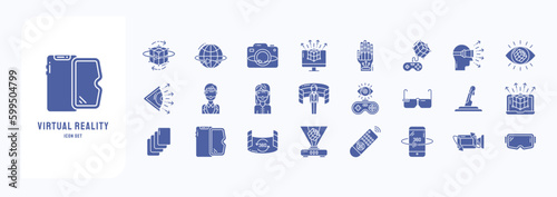 A collection sheet of solid icons for Virtual Reality, including icons like vr, augmented reality, Technology and more