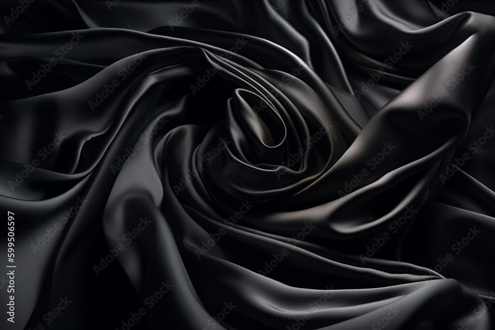 Fototapeta premium Black fabric colored silk satin background Generative AI