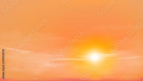 Summer sky,Sunrise in Morning with Orange,Yellow and Pink sky, Dramatic twilight landscape with Sunset in evening,Vector horizon Sky banner of Sunset or sunlight for four seasons background