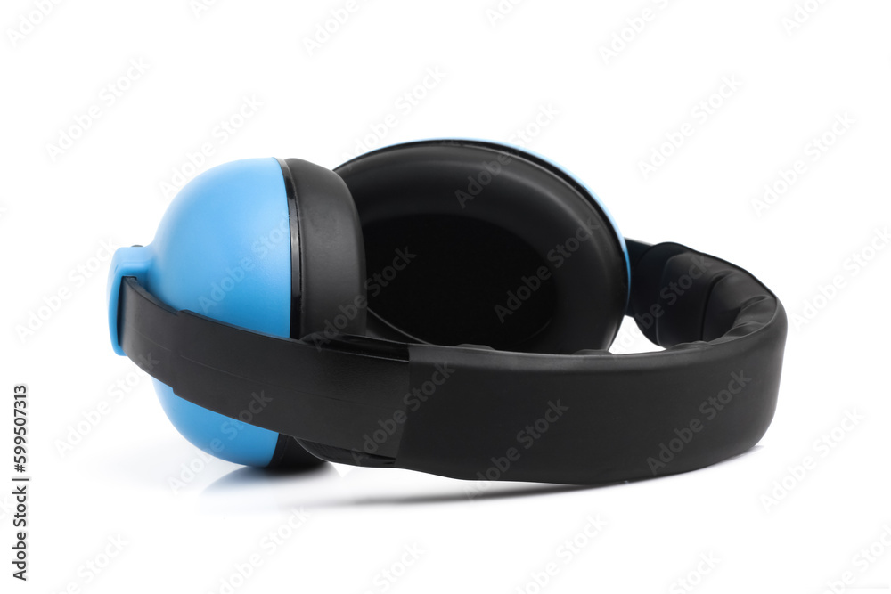 Blue ear muff isolated on white background. head phones on a white background. Blue ear muff isolated on white background. head phones on a white background.