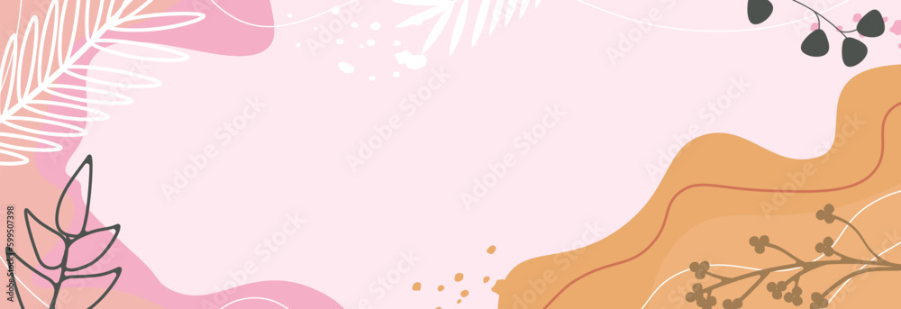 Abstract pink background with floral leaves. Space for text.
