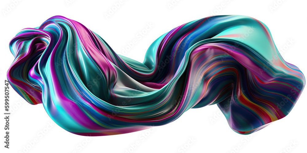 3d render Iridescent shape, A colorful silk with a black background and a blue and pink swirl