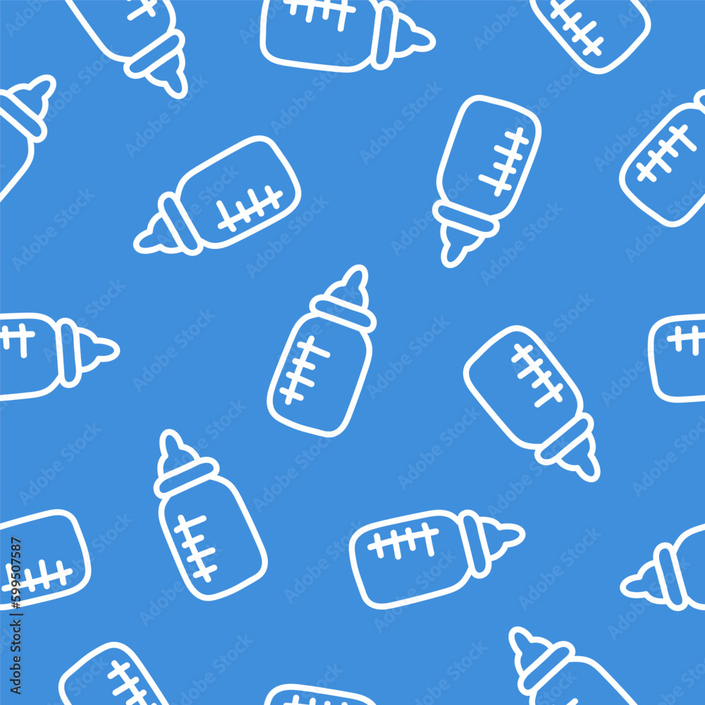 Blue seamless pattern with white baby bottles Blue seamless pattern with white baby bottles