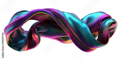 3d render Iridescent shape, A colorful silk with a black background and a blue and pink swirl