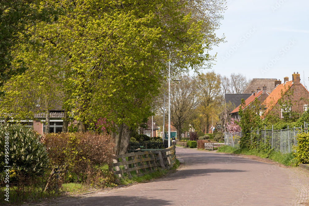 Street in the rural Dutch village of De Weere in West Friesland.