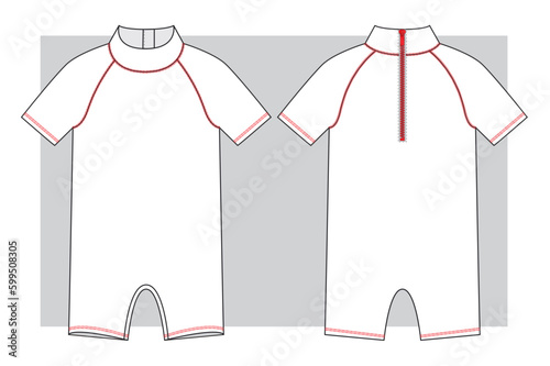 Sunscreen kid's overall for beach. Technical sketch.