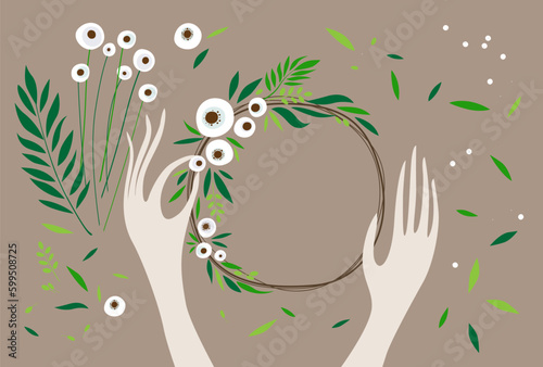 Illustration of the process of the decoration floral wreath