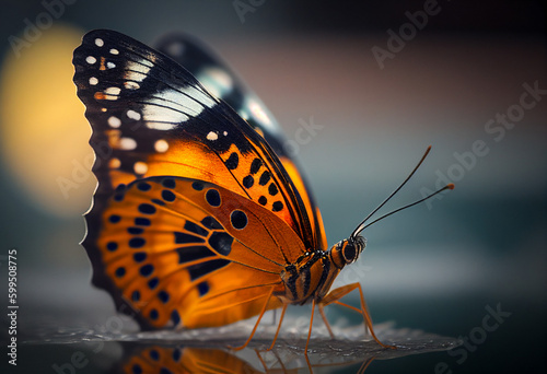 Close-up image of a butterfly with a realistic appearance. Generative AI. © Shinonome Studio