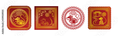 Red Chinese Rat or Mouse New Year Symbol and Emblem Vector Set