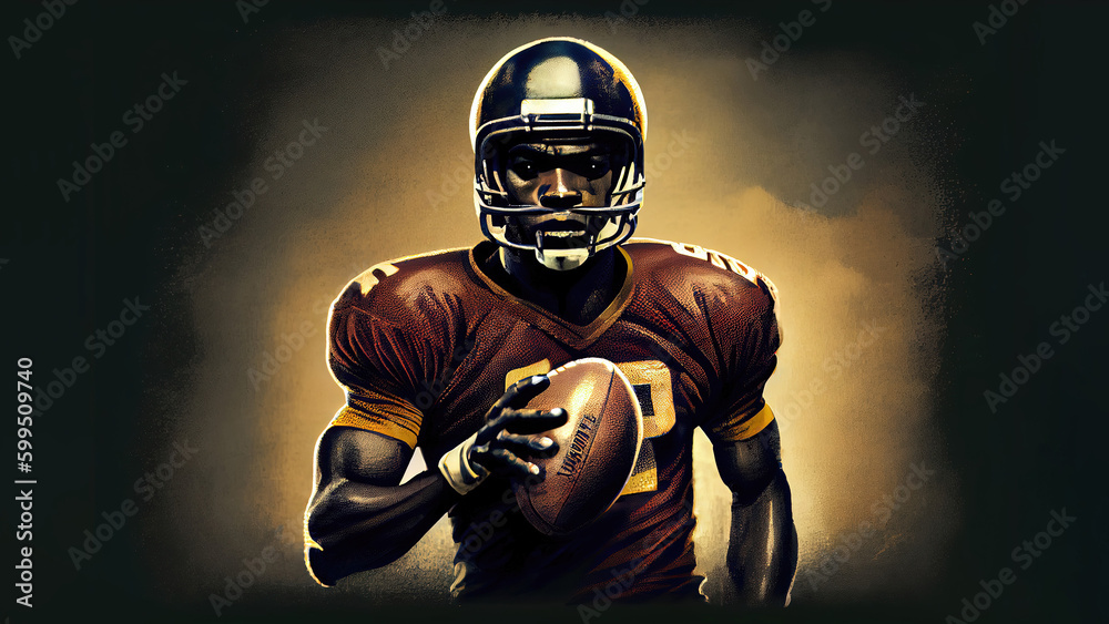 Illustration of American Football player holding ball (Generative AI)
